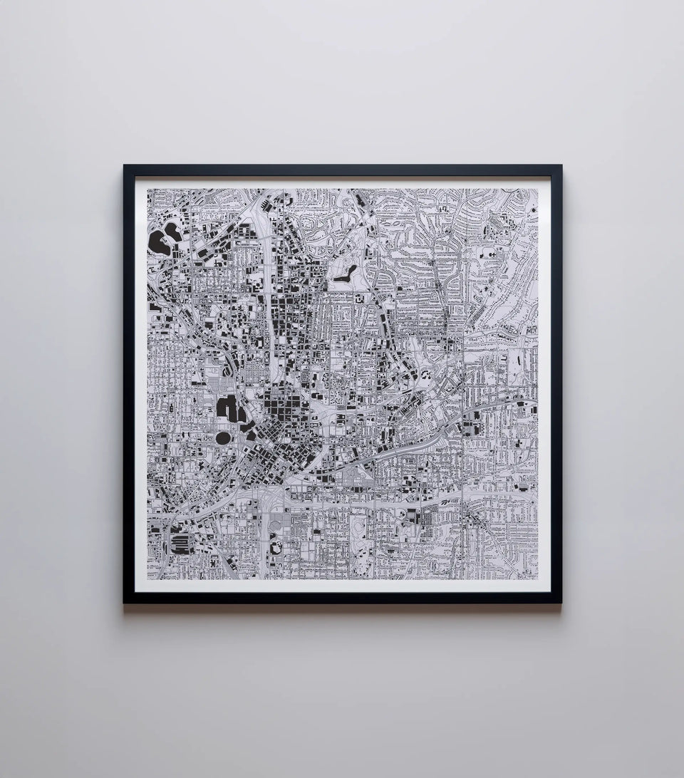 An artistic map of Atlanta in SnowStorm, highlighting the beautiful street patterns and waterways with precision and artistic flair, perfect for home decor.