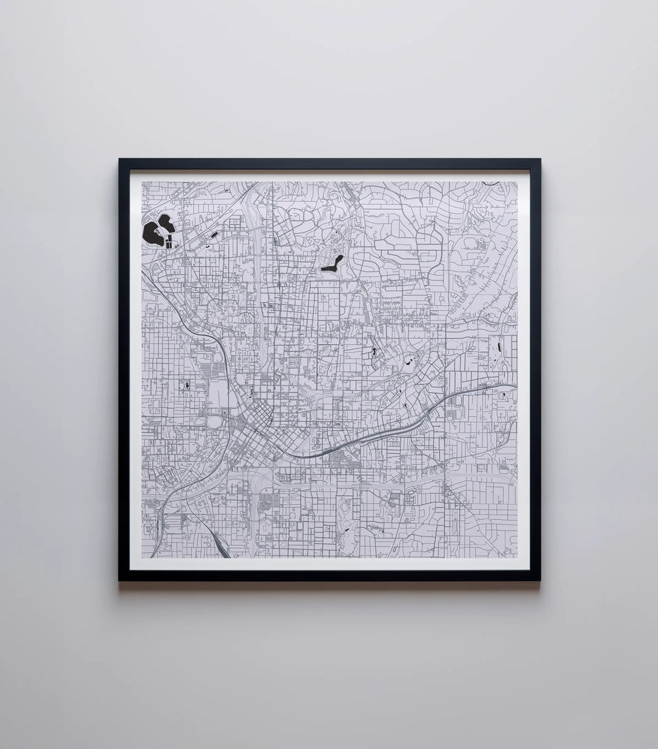 An artistic map of Atlanta in SnowStorm, highlighting the beautiful street patterns and waterways with precision and artistic flair, perfect for home decor.