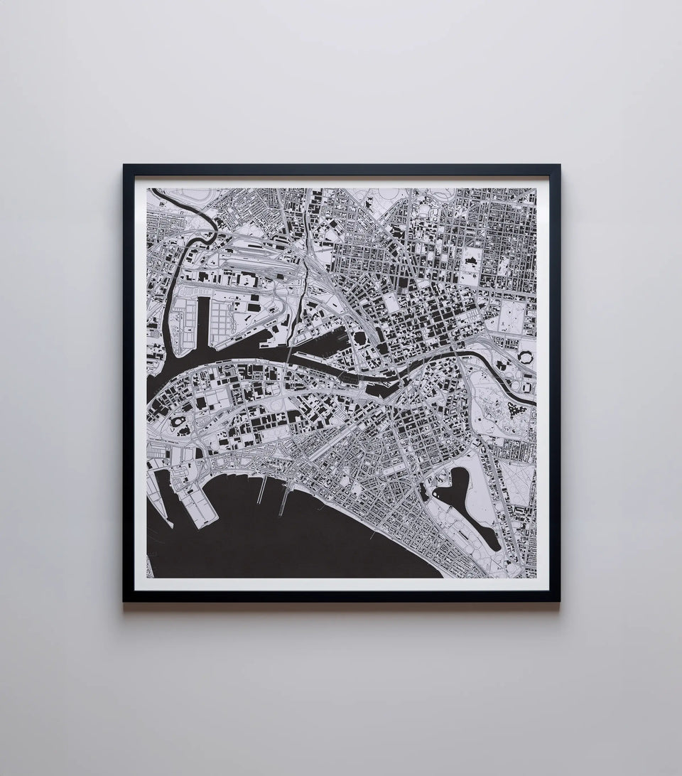 An artistic map of Melbourne in SnowStorm, highlighting the beautiful street patterns and waterways with precision and artistic flair, perfect for home decor.